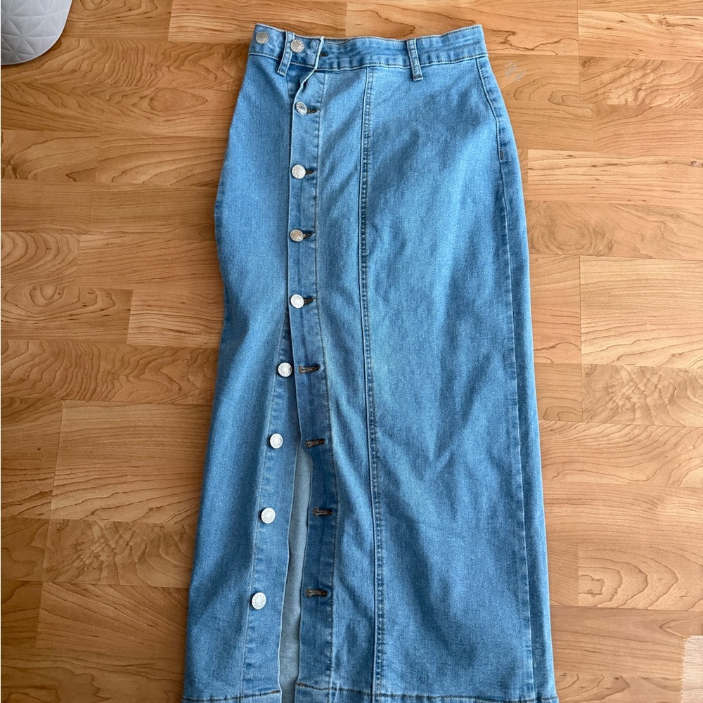 Denim Button-Front Maxi Skirt